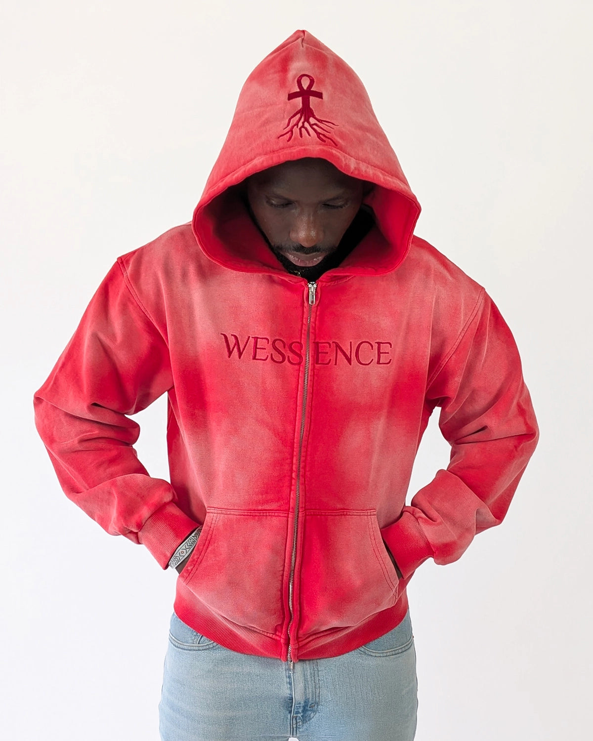 Hell Temptation Full-Zip | Red Acid Wash Hoodie | WESSENCE